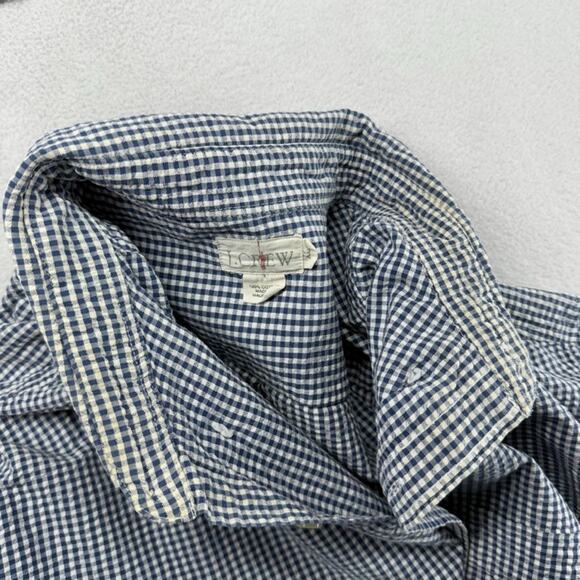 Vintage J Crew Shirt Men's XL Blue White Houndstooth Seer Sucker Oarsman 90s - Picture 15 of 16